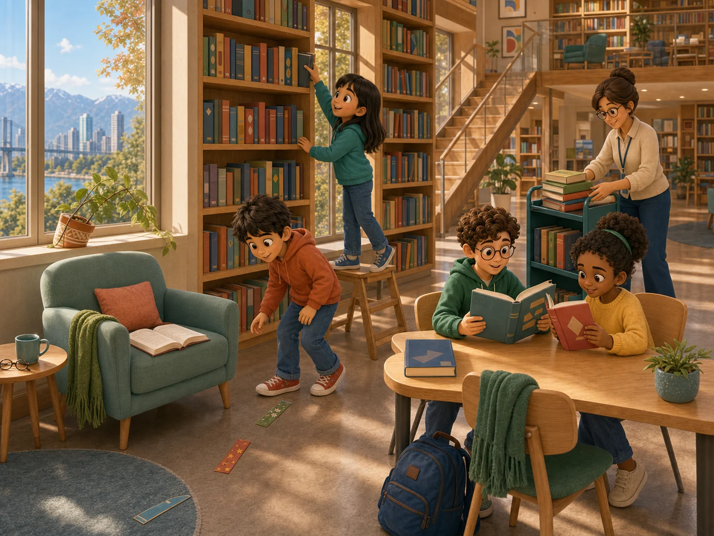 At the Library — cảnh thư viện